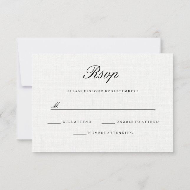 Modern Elegant White Black Wedding RSVP Card (Front)