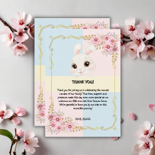 Modern Elegant White Bunny Baby Shower Thank You Card