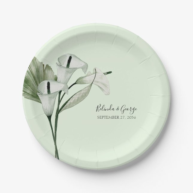 Modern Elegant White Calla Lilies Wedding Paper Plate (Front)
