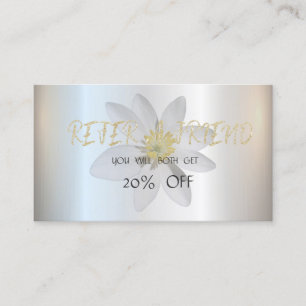 Modern Elegant White Daisy, Silver  Referral Card