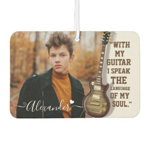 Modern Elegant White Electric Guitar Photo & Name Air Freshener