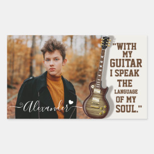 Modern Elegant White Electric Guitar Photo & Name Sticker