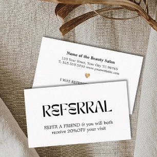 Modern Elegant White Faux Gold Heart Beauty  Refer Referral Card