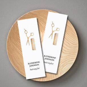Modern Elegant White Faux Gold Scissors Comb Mini Business Card