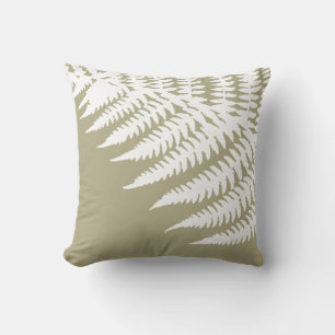 Modern Elegant White Fern Beige Throw Pillow