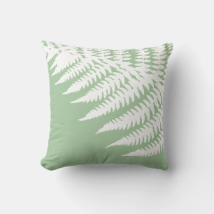Modern Elegant White Fern Light Sage Green Throw Pillow