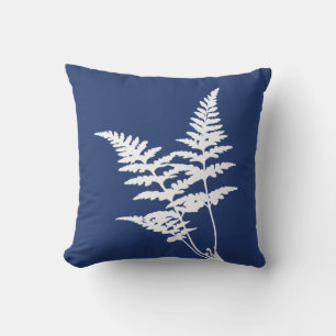 Modern Elegant White Fern Navy Blue Throw Pillow