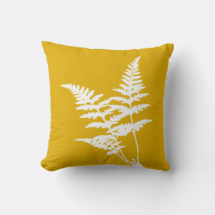 Modern Elegant White Fern on Mustard Yellow Throw Pillow