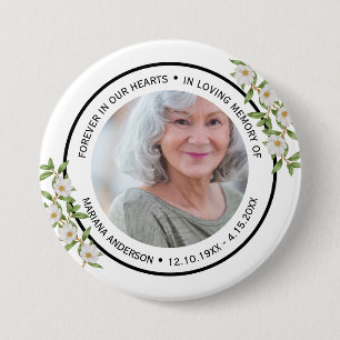 Modern Elegant White Floral Forever in our Hearts 3 Inch Round Button
