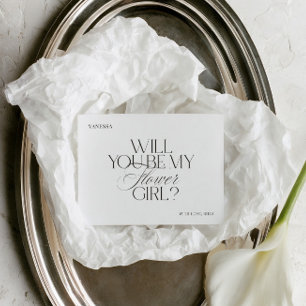 Modern Elegant White Flower Girl Proposal Card