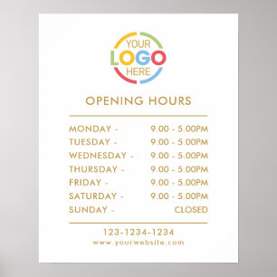 Modern Elegant White Gold   Business Opening Hours Poster