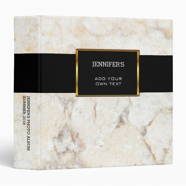 Modern elegant white gold marble black personal binder (Front/Spine)
