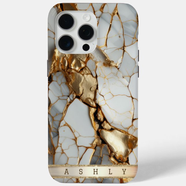 Modern Elegant White Gold Marble Case-Mate iPhone Case (Back)