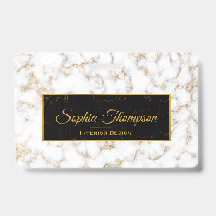 Modern Elegant White Gold Marble Monogram - Badge
