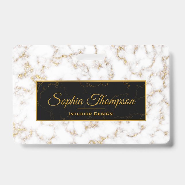 Modern Elegant White Gold Marble Monogram - Badge (Front)