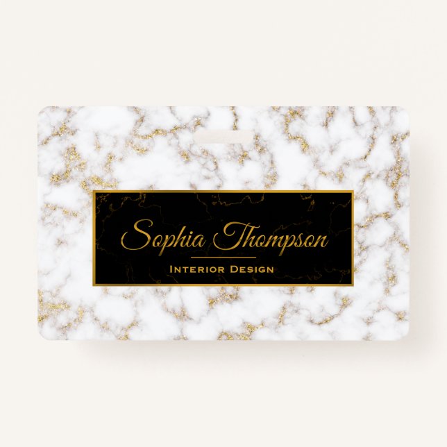 Modern Elegant White Gold Marble Monogram - Badge (Front)