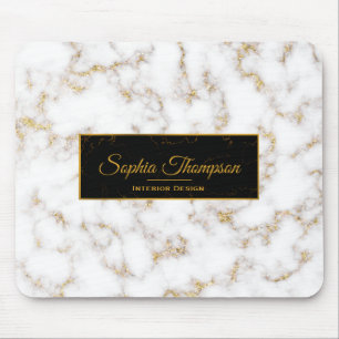 Modern Elegant White Gold Marble Name - Mousepad
