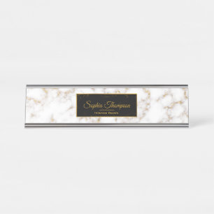 Modern Elegant White Gold Marble Name - Name Plate