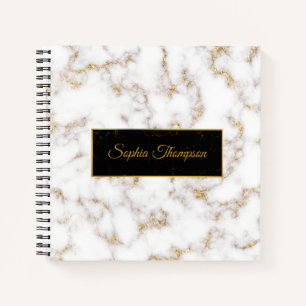 Modern Elegant White Gold Marble Name - Notebook