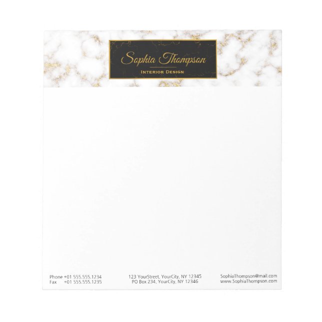 Modern Elegant White Gold Marble Name - Notepad (Front)