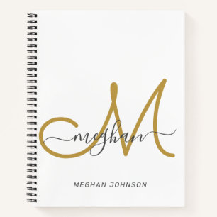 Modern Elegant White Gold Script Monogrammed Notebook