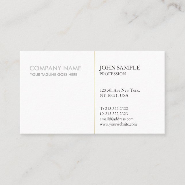 Modern Elegant White Gold Simple Corporate Plain Business Card (Front)