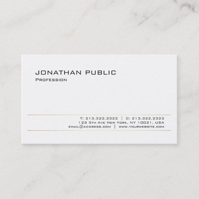 Modern Elegant White Gold Trendy Sleek Design Business Card (Front)