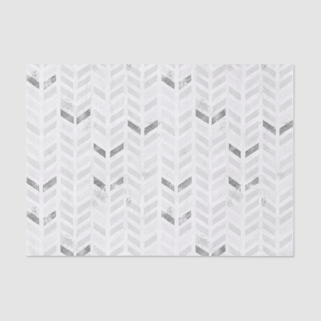 Modern Elegant White Grey Painted Chevron Pattern Tissue Paper (Front)