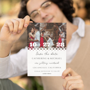 Modern Elegant White Lace Photo Save The Date