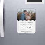 Modern Elegant White Lace Photo  Save The Date Magnet<br><div class="desc">Introducing our modern elegant white lace photo wedding design, perfect for couples with a love for classic lace weddings and modern minimalist design. This simple yet stunning design features an all white ivory lace background, overlaid with a romantic photo of the happy couple. The invitation itself is designed in a...</div>