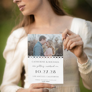 Modern Elegant White Lace Photo Wedding Save The Date