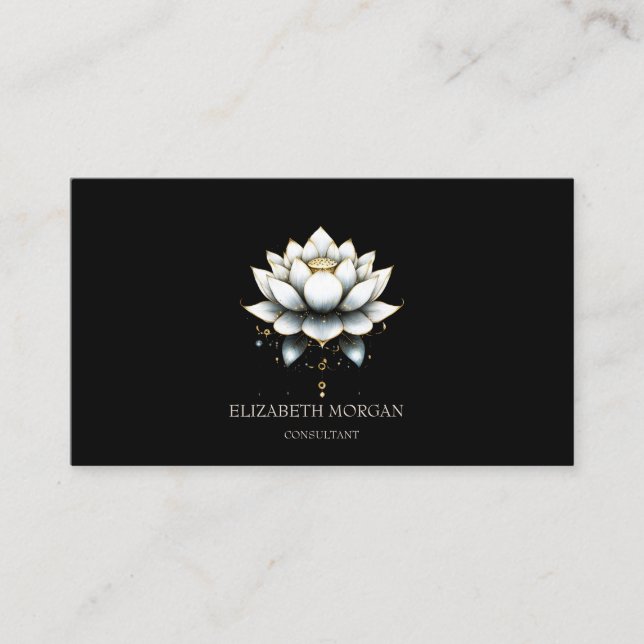 Modern Elegant White Lotus Business Card (Front)