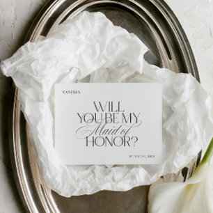 Modern Elegant White Maid of Honour Proposal Card