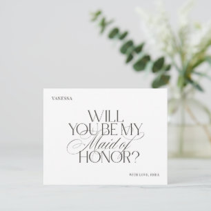 Modern Elegant White Maid of Honour Proposal Card
