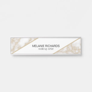 Modern elegant white marble gold glitter name door sign