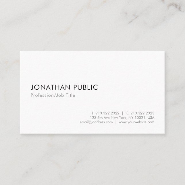 Modern Elegant White Minimalist Simple Template Business Card (Front)