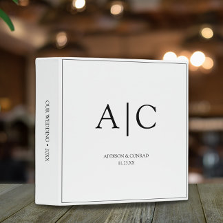 Modern Elegant White Monogram Wedding Binder