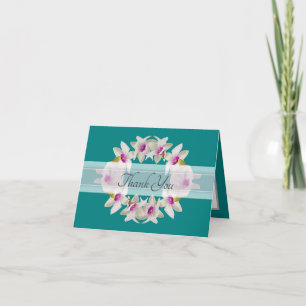 Modern Elegant White Orchid Lei Floral Thank You Card