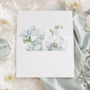 Modern Elegant White Orchid Lined Wedding Envelope