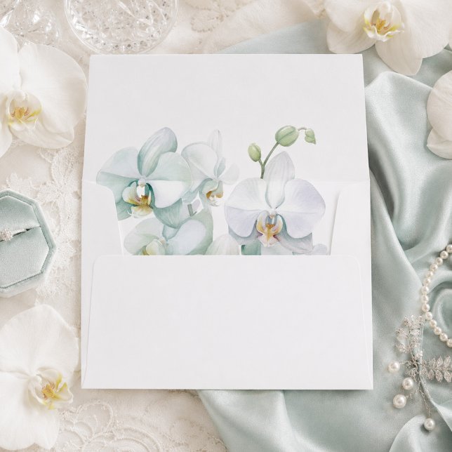 Modern Elegant White Orchid Lined Wedding Envelope (Modern Elegant White Orchid Lined Wedding Envelope)