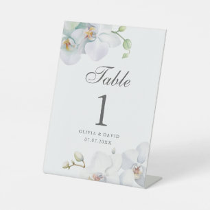 Modern Elegant White Orchid Wedding Table Number  Pedestal Sign