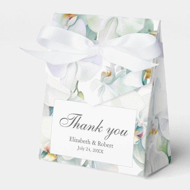 Modern Elegant White Orchids Wedding Thank You Favor Box (Front Side)