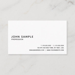 Modern Elegant White Professional Sleek Plain Business Card
