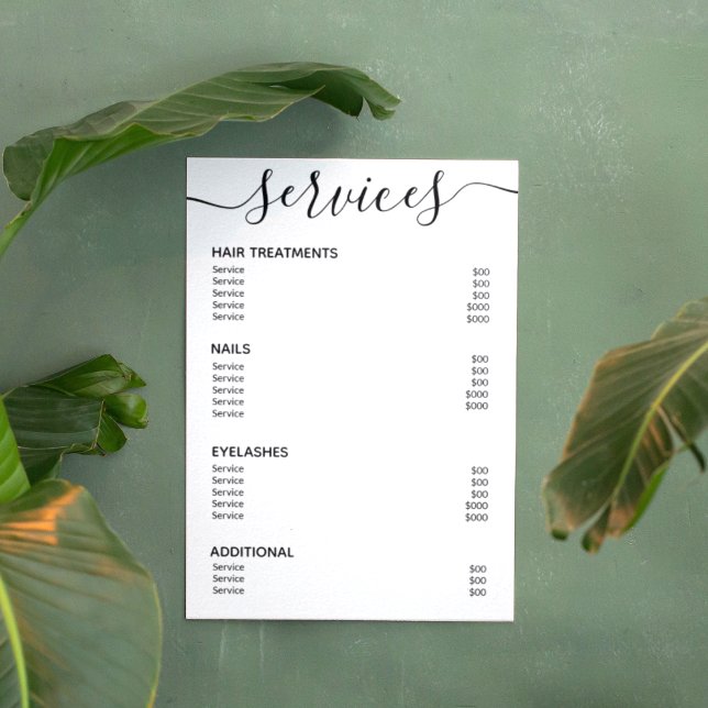 Modern Elegant White Salon Price List Service Menu Poster (Creator Uploaded)
