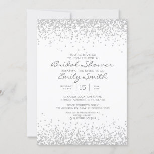 Modern Elegant White Silver Glitter Bridal Shower Invitation