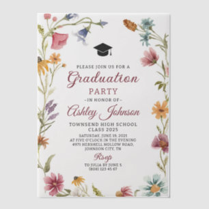 Modern Elegant Wildflower Graduation Party Vellum Invitations