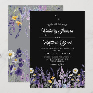 Modern & Elegant Wildflower Rustic Black Wedding Invitation