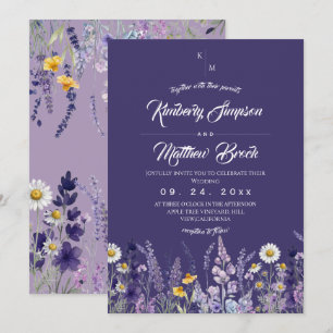 Modern & Elegant Wildflower Rustic Purple Wedding Invitation