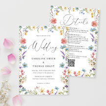 Modern Elegant Wildflower Script QR Code Wedding