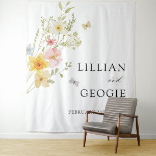 Modern Elegant Wildflower Spring Summer Wedding Tapestry